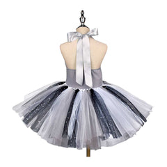 Raccoon Kids Girls Grey Mesh Tutu Dress Mask Headpiece Tail 4 Piece Set Animal Cosplay Costume Outfits Halloween Carnival Suit