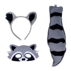 Raccoon Kids Girls Grey Mesh Tutu Dress Mask Headpiece Tail 4 Piece Set Animal Cosplay Costume Outfits Halloween Carnival Suit