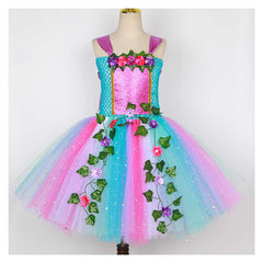 Rainbow Butterfly Wing Kids Girls 4 Piece Mesh Fluffy Dress Set Cosplay Outfits Halloween Party Suit