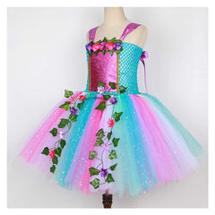 Rainbow Butterfly Wing Kids Girls 4 Piece Mesh Fluffy Dress Set Cosplay Outfits Halloween Party Suit