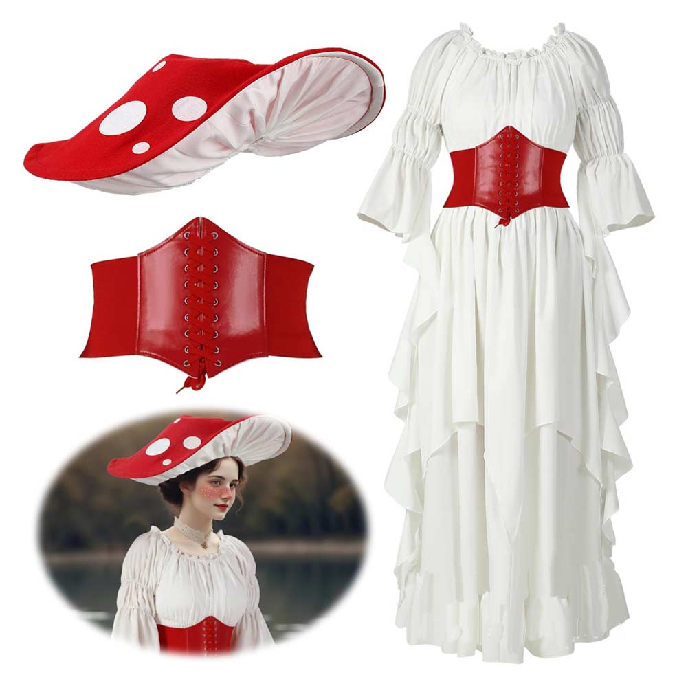 Renaissance Medieval Retro Women Victorian Fairy Dress 3 Piece Set Cosplay Outfits Halloween Party Suit