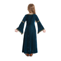 Renaissance Retro Kids Girls Navy Flared Sleeve Dress Cosplay Costume Outfits Halloween Carnival Suit