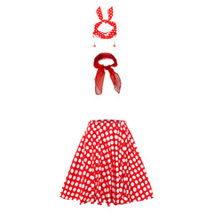 Retro 1950s Women Polka Dot Red Bustier Skirt 6 Piece Set Cosplay Outfits Halloween Party Suit