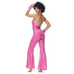 Retro 1970s Hip Hop Disco Pink Jumpsuit 4 Piece Set Cosplay Outfits Halloween Party Suit