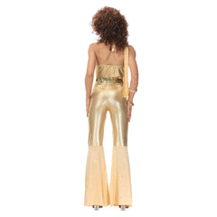 Retro 1970s Hip Hop Disco Rock Golden Jumpsuit 4 Piece Set Cosplay Outfits Halloween Party Suit