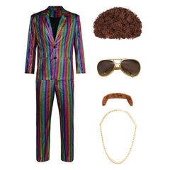 Retro 1970s Men Disco Neon 5 Pieces Set Outfit Cosplay Costume Outfits Halloween Carnival Suit Halloween Party Costume