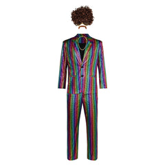 Retro 1970s Men Disco Neon 5 Pieces Set Outfit Cosplay Costume Outfits Halloween Carnival Suit Halloween Party Costume