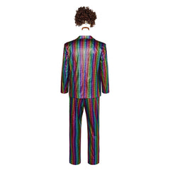 Retro 1970s Men Disco Neon 5 Pieces Set Outfit Cosplay Costume Outfits Halloween Carnival Suit Halloween Party Costume