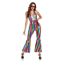 Retro 70s 80s Women Hip Hop Disco Halter Neck Dress Cosplay Outfits Halloween Party Suit