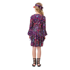 Retro 70s Hip Hop Kids Girls 2 Piece Purple Dress Set Cosplay Outfits Halloween Party Suit