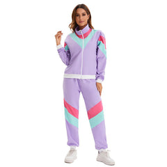 Retro 70s Women Disco Hip Hop 2 Piece Purple Sportswear Cosplay Outfits Halloween Party Suit