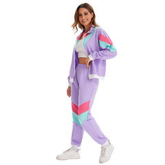 Retro 70s Women Disco Hip Hop 2 Piece Purple Sportswear Cosplay Outfits Halloween Party Suit