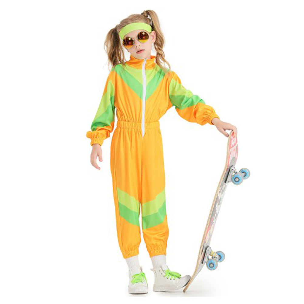 Retro 80 90S Disco Kids Children Yellow Tracksuit Cosplay Outfits Halloween Party Suit