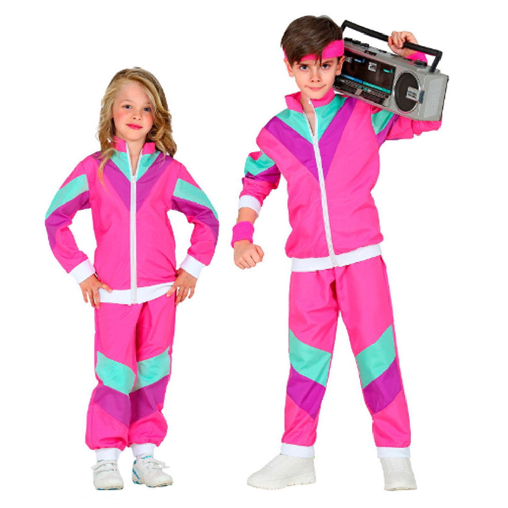 Retro 80S 90S Hip Hop Kids Children Pink Sportswear Set Cosplay Outfits Halloween Party Suit