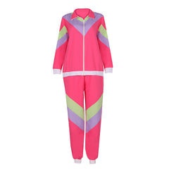 Retro 80S Hip Hop Disco Pink Windbreaker Tracksuit Set For Women Cosplay Costume Sportswear Outfits Halloween Party Shell Suit