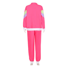 Retro 80S Hip Hop Disco Pink Windbreaker Tracksuit Set For Women Cosplay Costume Sportswear Outfits Halloween Party Shell Suit
