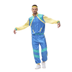 Retro 80s Hip Hop Men Blue Tracksuit Sportswear Cosplay Outfits Halloween Party Suit