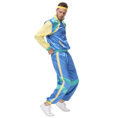 Retro 80s Hip Hop Men Blue Tracksuit Sportswear Cosplay Outfits Halloween Party Suit