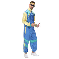 Retro 80s Hip Hop Men Blue Tracksuit Sportswear Cosplay Outfits Halloween Party Suit