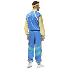 Retro 80s Hip Hop Men Blue Tracksuit Sportswear Cosplay Outfits Halloween Party Suit