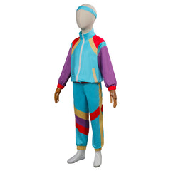 Retro 80s Kids Children Blue Sportswear 3 Piece Set Cosplay Outfits Halloween Party Shell Suit