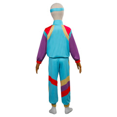 Retro 80s Kids Children Blue Sportswear 3 Piece Set Cosplay Outfits Halloween Party Shell Suit