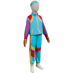 Retro 80s Kids Children Blue Sportswear 3 Piece Set Cosplay Outfits Halloween Party Shell Suit