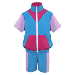 Retro 80s Kids Children Short-sleeved Blue Sportswear Cosplay Outfits Halloween Party Suit