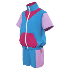 Retro 80s Kids Children Short-sleeved Blue Sportswear Cosplay Outfits Halloween Party Suit