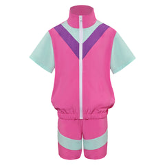 Retro 80s Kids Children Short-sleeved Pink Sportswear Cosplay Outfits Halloween Party Suit