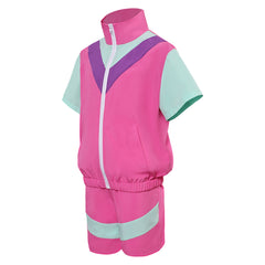 Retro 80s Kids Children Short-sleeved Pink Sportswear Cosplay Outfits Halloween Party Suit