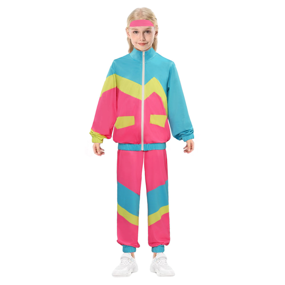 Retro 80S Kids Girls 3 Piece Set Hip Hop Pink Tracksuit Cosplay Outfits Halloween Party Suit