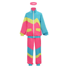 Retro 80S Kids Girls 3 Piece Set Hip Hop Pink Tracksuit Cosplay Outfits Halloween Party Suit