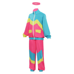 Retro 80S Kids Girls 3 Piece Set Hip Hop Pink Tracksuit Cosplay Outfits Halloween Party Suit