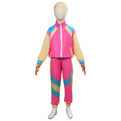 Retro 80s Kids Girls Pink Sportswear 3 Piece Set Cosplay Outfits Halloween Party Shell Suit