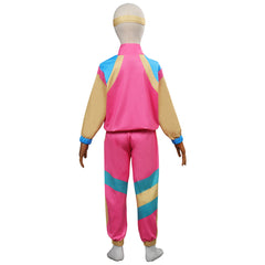 Retro 80s Kids Girls Pink Sportswear 3 Piece Set Cosplay Outfits Halloween Party Shell Suit