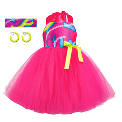 Retro 80s Kids Girls Pink Style Mesh Tutu Dress 3 Piece Set Cosplay Outfits Halloween Party Suit