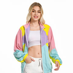 Retro 80S Lightweight Pink Green Colorblocked Bomber Jacket For Women Men Cosplay Costume Outfits Halloween Carnival Suit