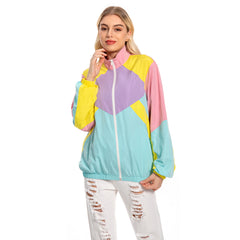 Retro 80S Lightweight Pink Green Colorblocked Bomber Jacket For Women Men Cosplay Costume Outfits Halloween Carnival Suit