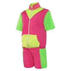 Retro 80s Pink and Green Colorblocked 2 Piece Tracksuit Set For Adult Women Men Cosplay Costume Outfits Halloween Carnival Party Suit