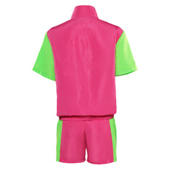 Retro 80s Pink and Green Colorblocked 2 Piece Tracksuit Set For Adult Women Men Cosplay Costume Outfits Halloween Carnival Party Suit