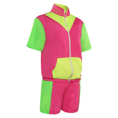 Retro 80s Pink and Green Colorblocked 2 Piece Tracksuit Set For Adult Women Men Cosplay Costume Outfits Halloween Carnival Party Suit