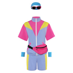 Retro 80s Pink Short-sleeved Outfit 6 Piece Set Sportswear Cosplay Outfits Halloween Party Suit