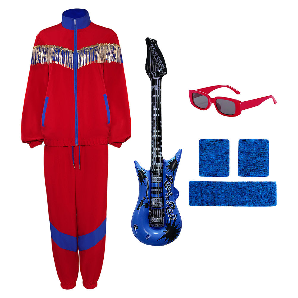 Retro 80s Unisex Sequined Red 6 Piece Set Sportswear Cosplay Outfits Halloween Party Suit