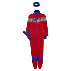 Retro 80s Unisex Sequined Red 6 Piece Set Sportswear Cosplay Outfits Halloween Party Suit