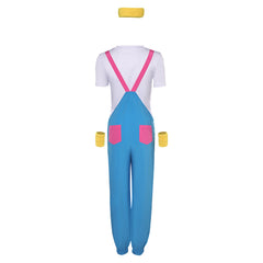 Retro 80s Women 3 Piece Set Blue Color Block Overalls Cosplay Outfits Halloween Party Suit