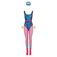 Retro 80s Women Blue Sportswear Bodysuit 6 Piece Set Cosplay Outfits Halloween Party Suit