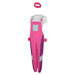 Retro 80s Women Rose Pink Overalls 3 Piece Set Cosplay Outfits Halloween Party Suit