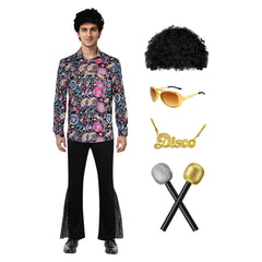 Retro 90s Men's 7 Pieces Cashew Flower Patterned Suit Disco Hip Hop Accessories Set Outfit Halloween Carnival Cosplay Costume