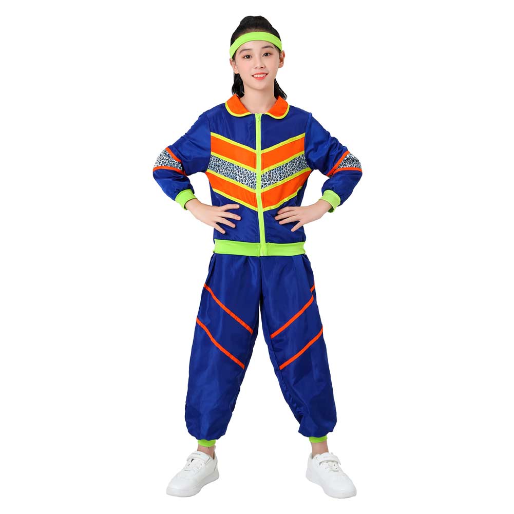 Retro Disco Kids Children 3 Piece Set Blue Sportswear Tracksuit Cospla ...
